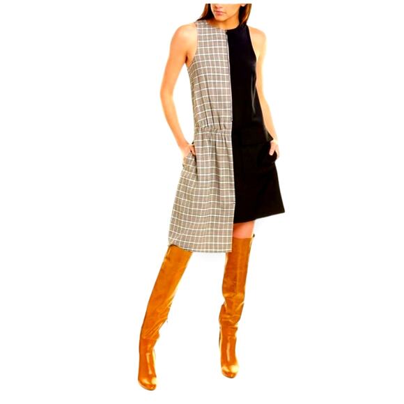 Tibi Sana Check Colorblock Shift Dress 2 Asymmetric Modern Lagenlook Deconstruct - Picture 1 of 15